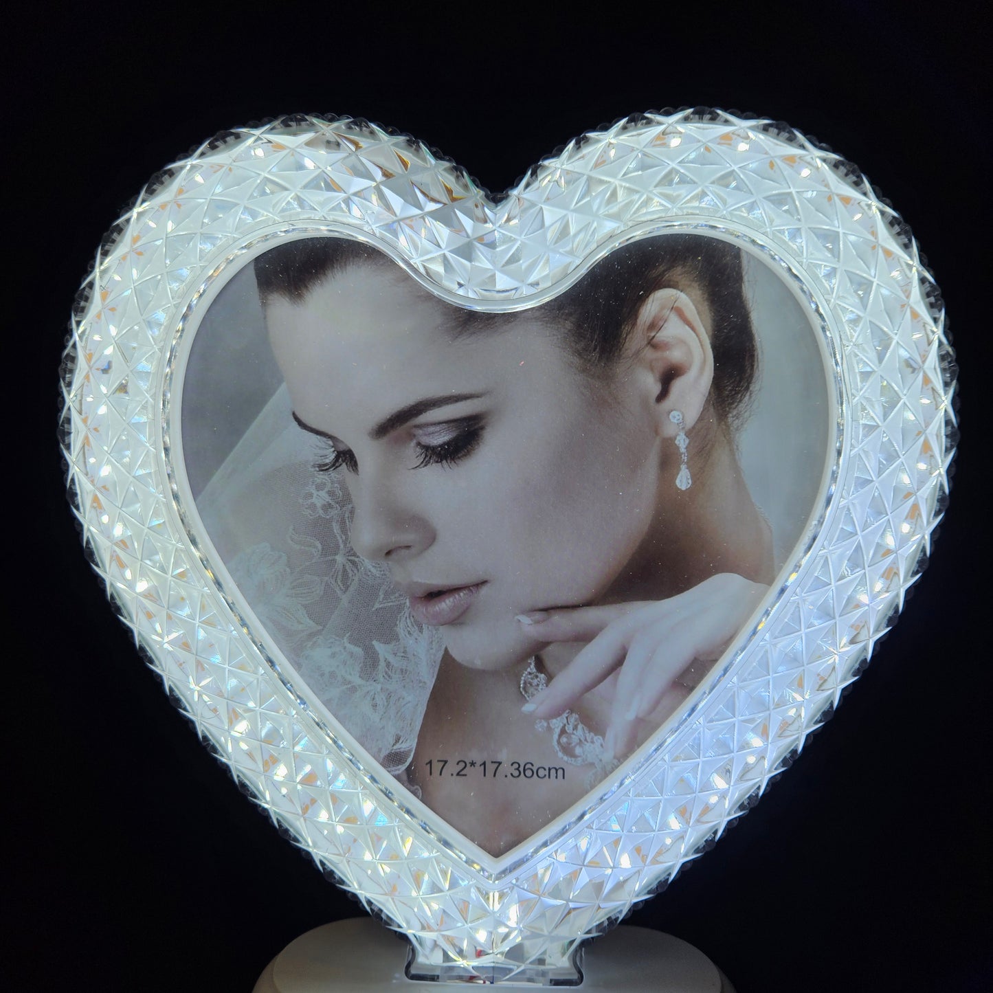 White Heart Shape Crystal Photo Frame with Button Operated for gifting purpose/couple gifting