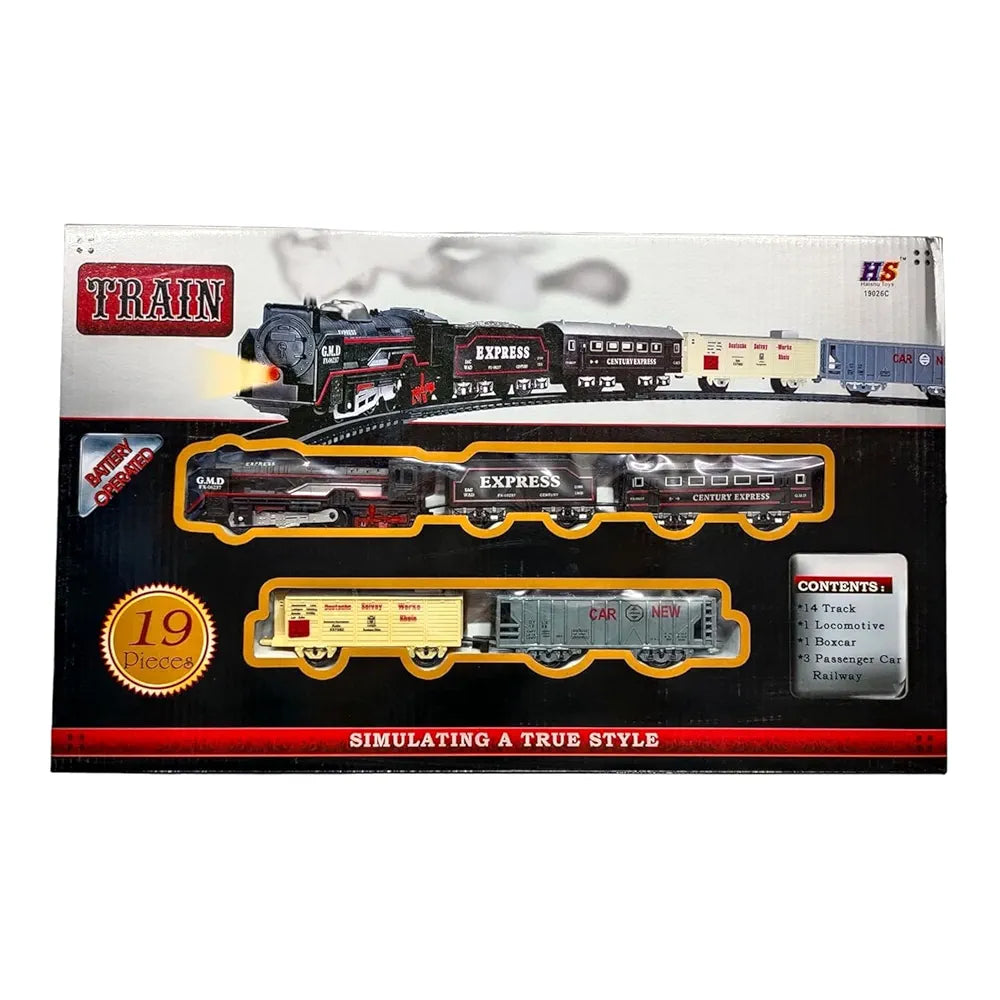 Black Colour Toy Train for Kids |19 pcs Plastic Train Set | Battery Operated Train Engine Toy for Kids | High Speed Engine Train with Round Track