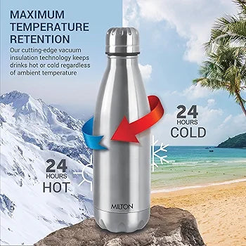 MILTON Duo DLX 500 ISI Certified Stainless Steel Water Bottle, Leak Proof, Rust Proof, Single walled,1 Yr Warranty, Ideal Sipper Water Bottle for School Kids Bottle,500ml, Purple