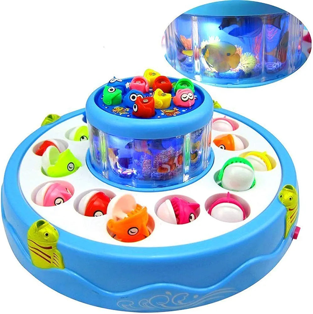 GoGo Fishing 2 layer fishing pond.16 big fishes, 10 small fishes and 4 rods.lights and music entertain kids and help in their sensory development
Cute fish catching game for all age group players .