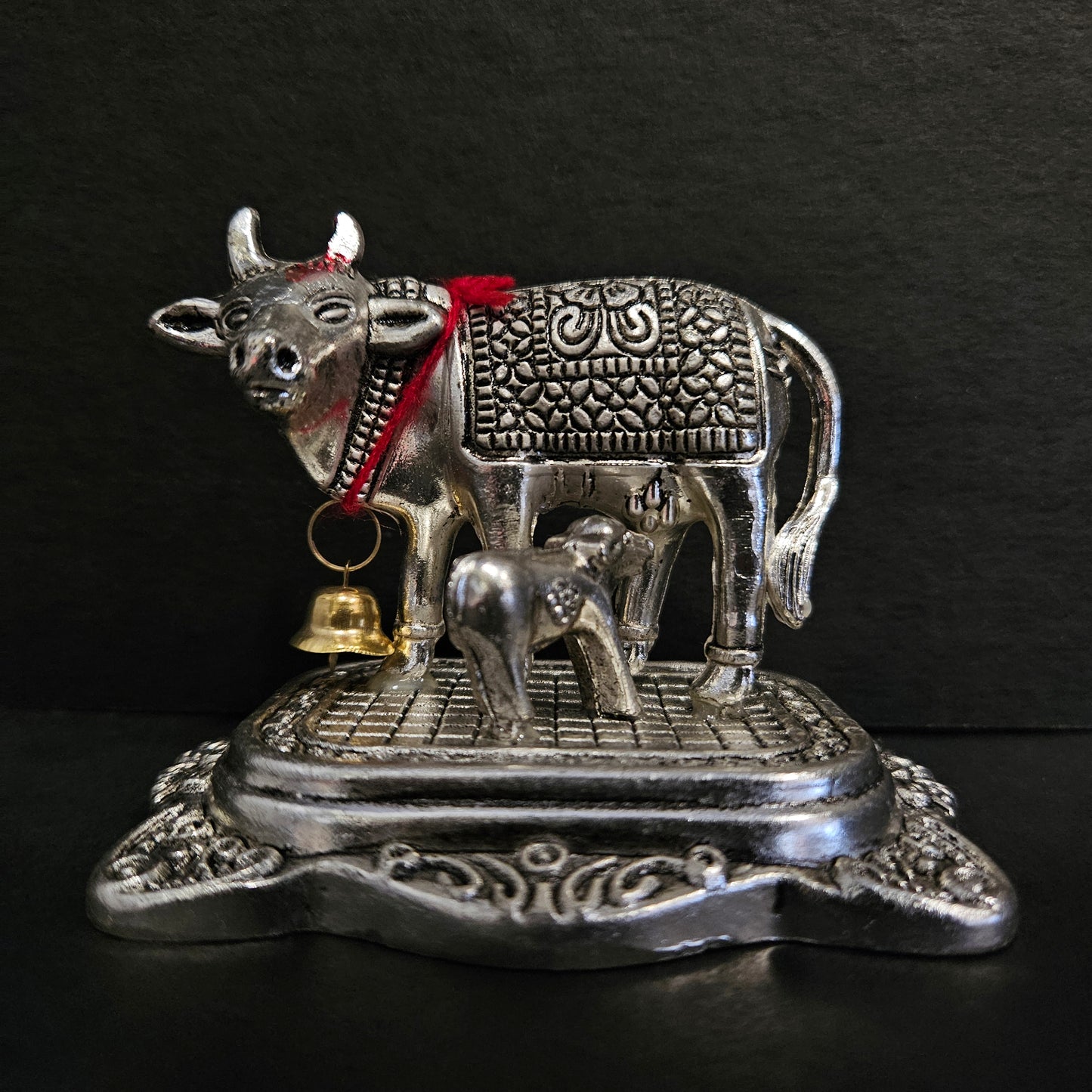 Kamdhenu Cow with Calf Metal Statue for Good Luck Feng Shui & Vastu Showpiece As Table Top Religious Idol for Home Office Decorative