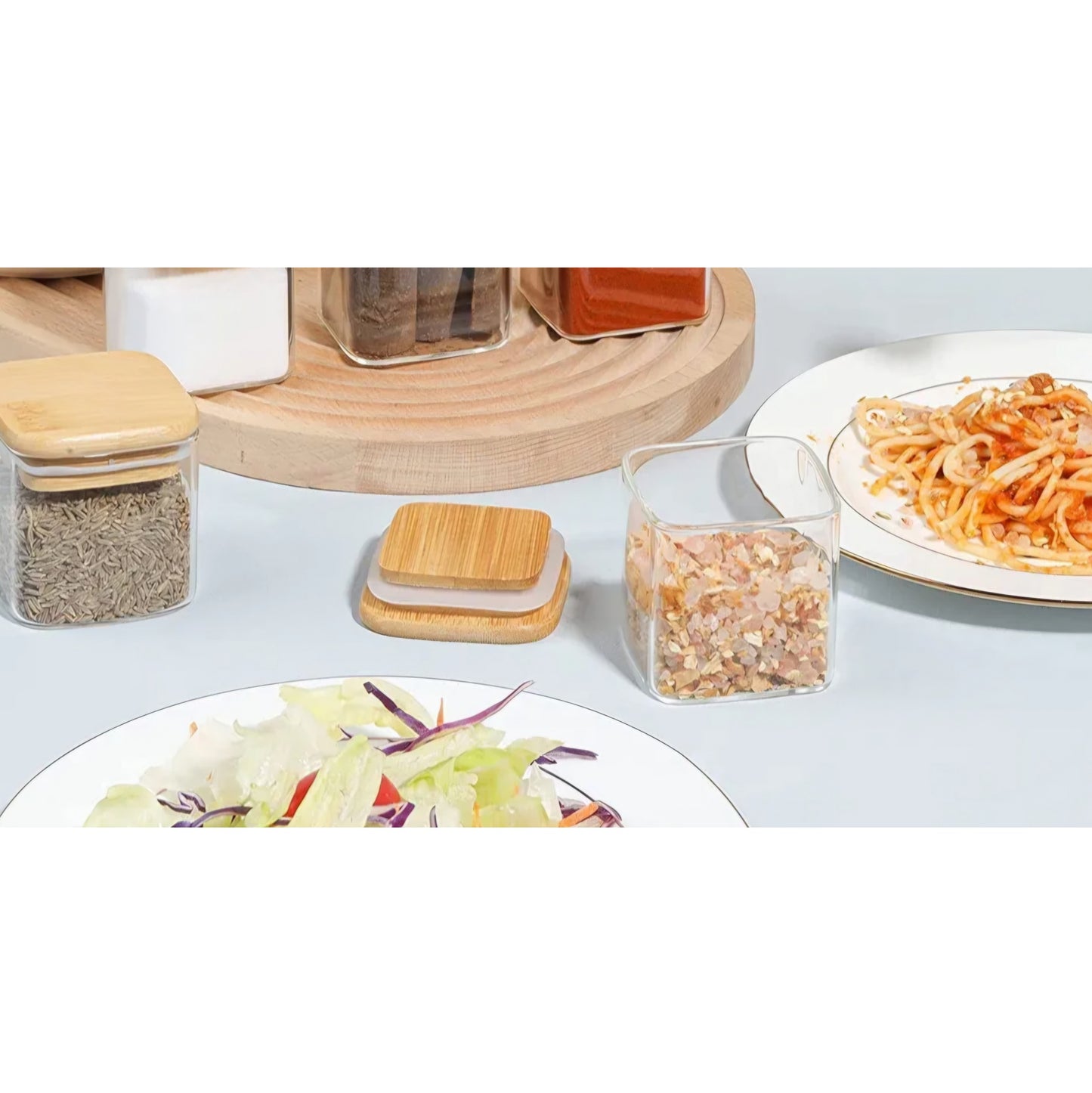 230ML Square Borosilicate Glass Jars With Silcone Seal Airtight Bamboo Lids Tea Container Clear Kitchen Storage Jar Square Containers For Sugar Tea Storage Jar Set Of 3