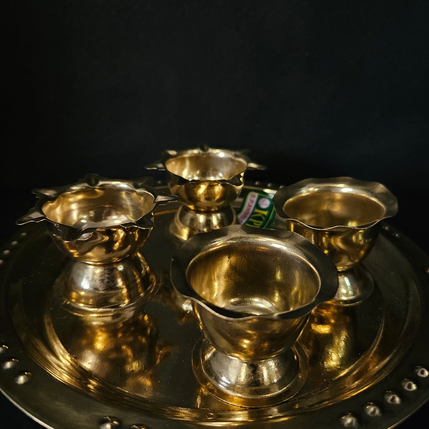 Pure Brass Chandan Roli/Tika Chopda Set/Chawal Akshat Haldi Dibbi/Kumkum plate