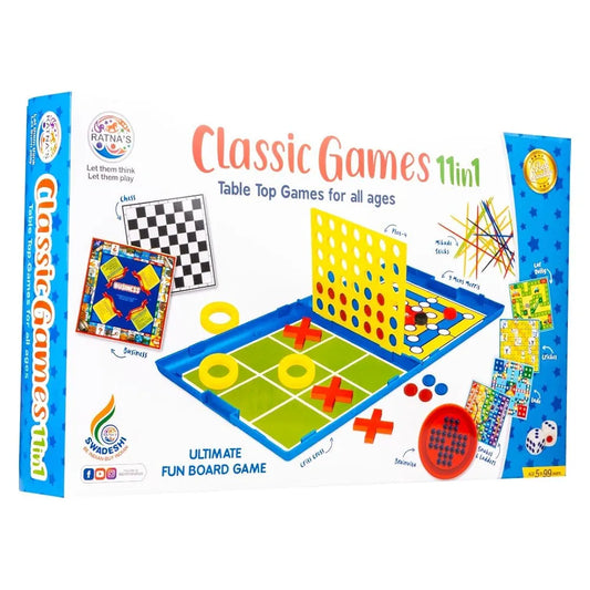 Classic Games 11 in 1 Table Top Family Board Games for Kids & Adults