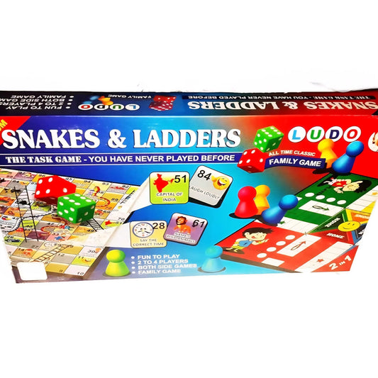 Ludo, Snakes & Ladders 2 in 1, Medium- with New Task Game New Rules | Fun for Family & Friends to Play