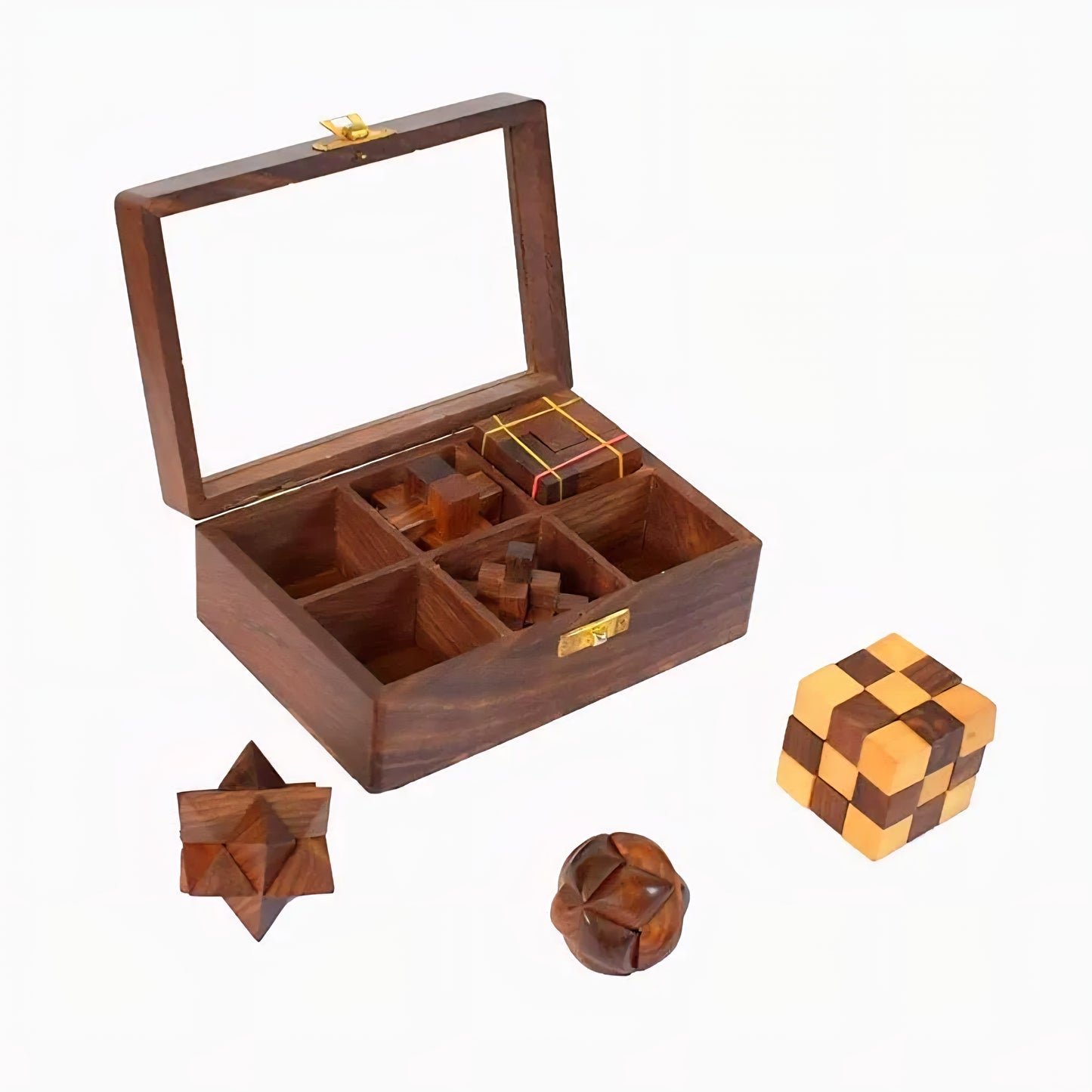 Handcrafted Natural Rosewood Puzzle Game Brain Teaser for Teens, Adults & Children (Set 6)