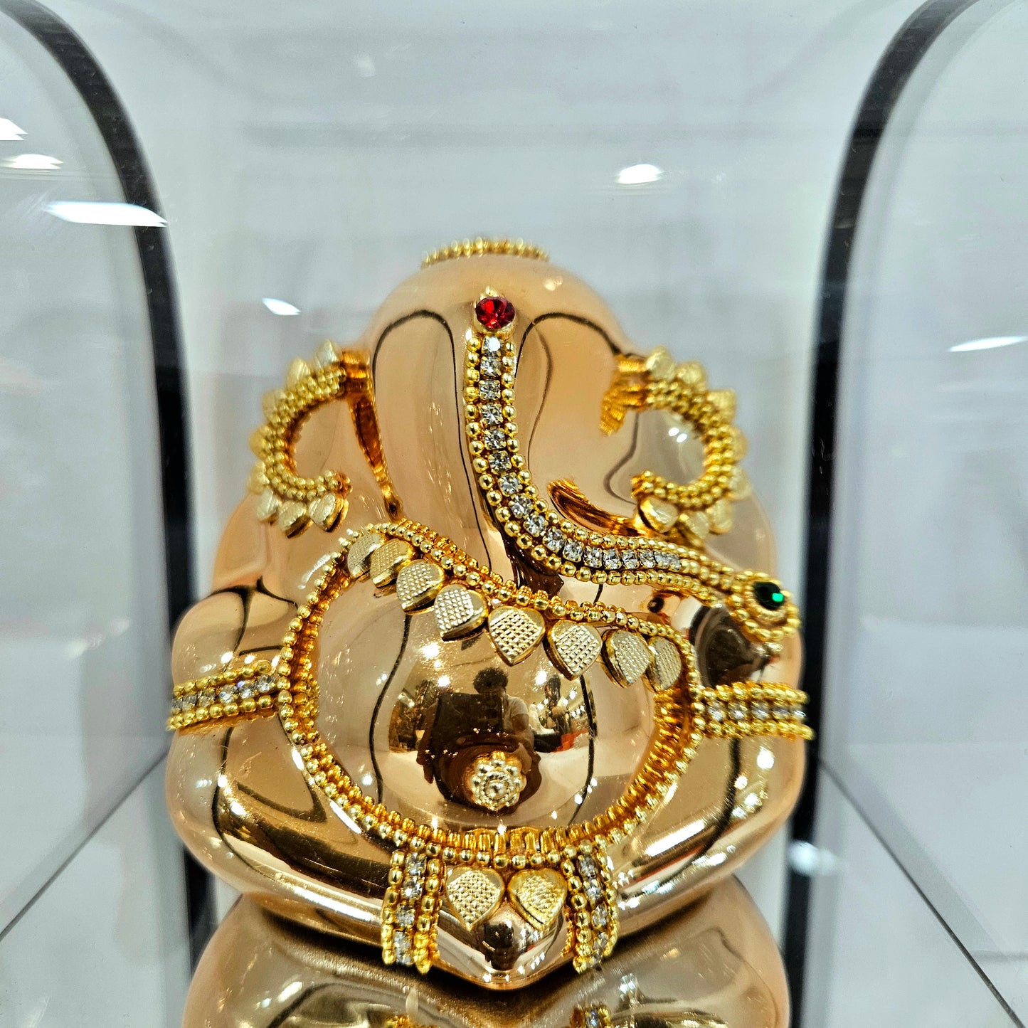 Imported 24carat Gold Plated Cabin Idol with stones Decorated of Ganesha with Full Decorate for Puja Room Or Home Decor
