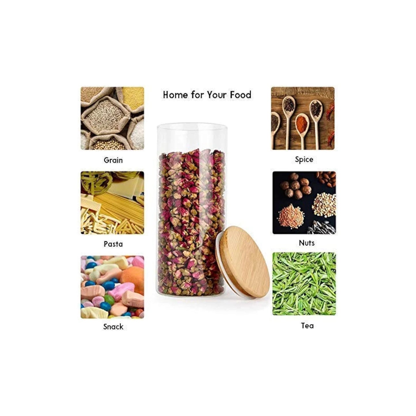 Airtight clear glass storage canister with wood lid food storage container jar with sealing bamboo lid for kitchen storage and multipurpose use