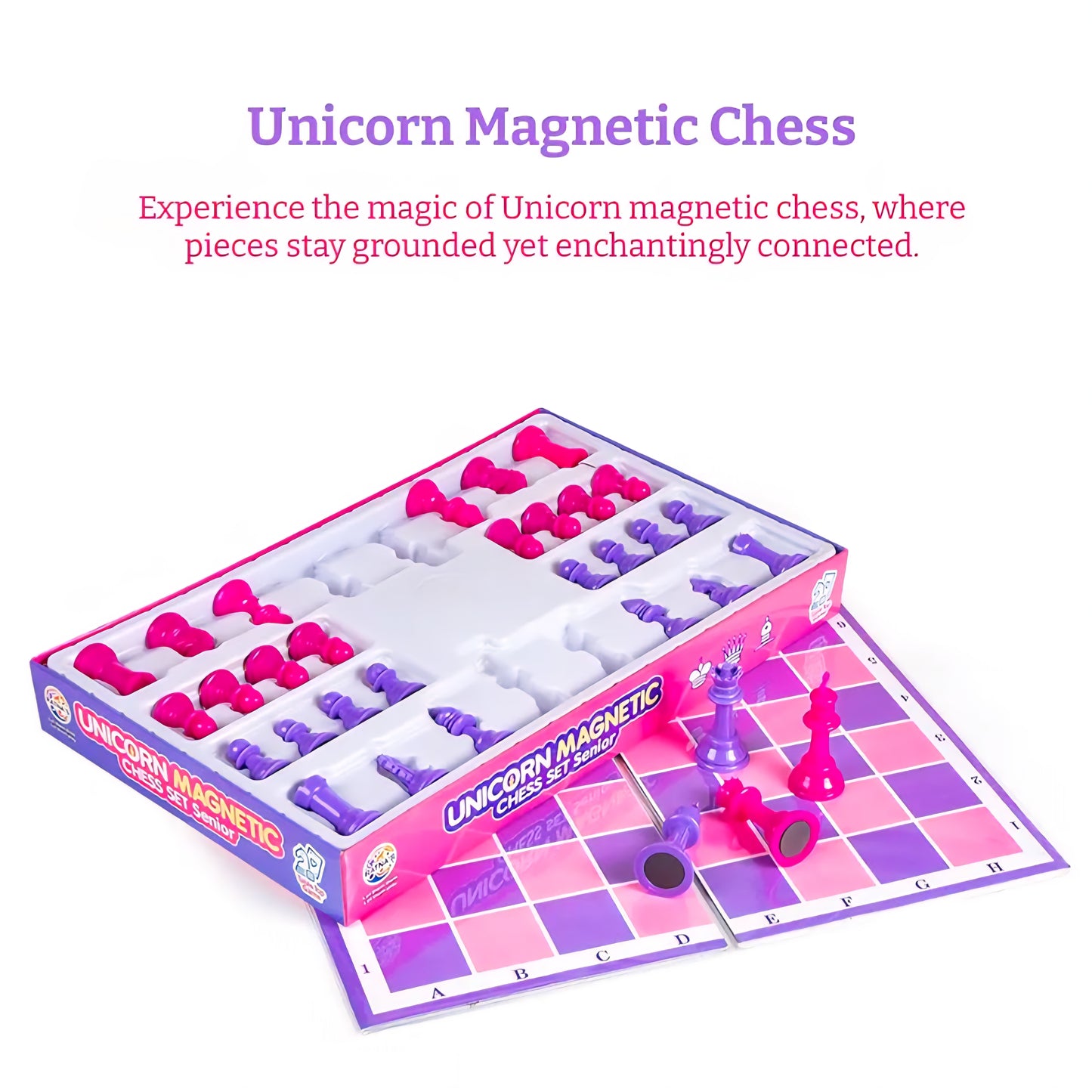 Ratna's Unicorn Magnetic Chess Senior Foldable Magnetic Chess Board Set with Magnetic Pieces for Kids and Adults Pink & Purple Board