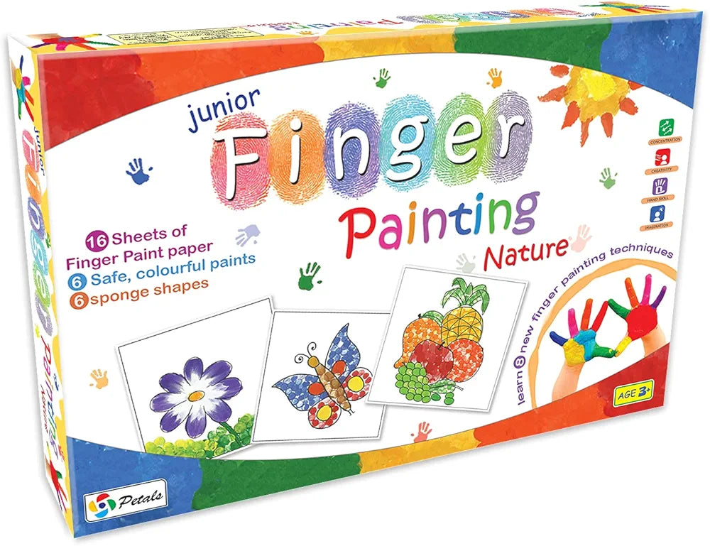 Junior Finger Painting nature learn 8 new finger painting techniques. 16 sheets of paint paper, 6 safe, colourful paints, 6 Sponge shapes. Perfect for little artists to explore and express their creativity.