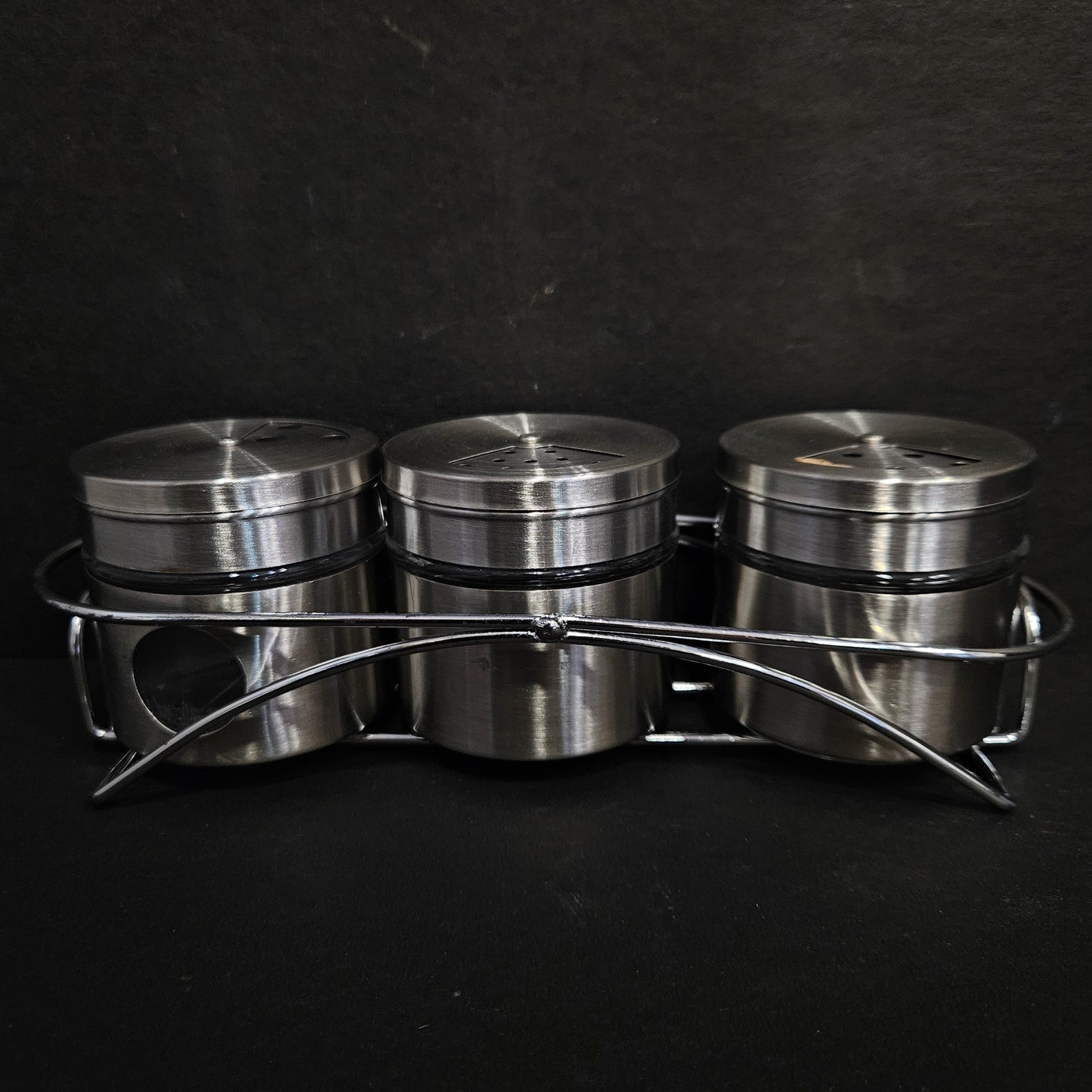 Cruet set 3 pieces salt&Pepper stainless steel Jars with metal rack