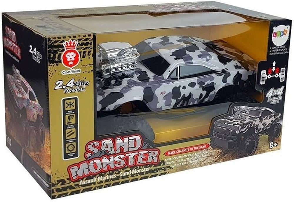 RC Sand monster make chariots in the sand short-coures off road race truck. Deduce the beauty of the natural science and technology