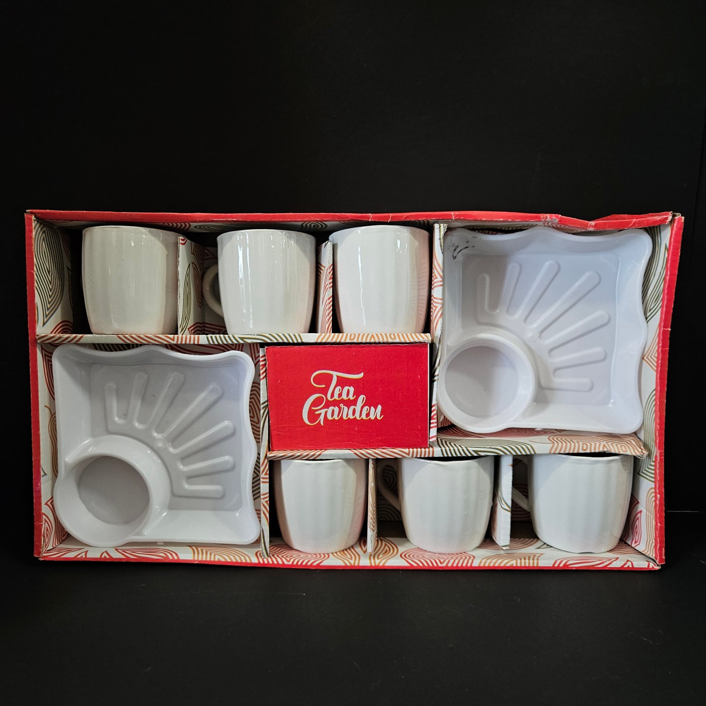Audii Tea Garden Snacks set contain 6 pieces Ceramic tea cups & 2 serving tray with dip portions perfect for Return gifting