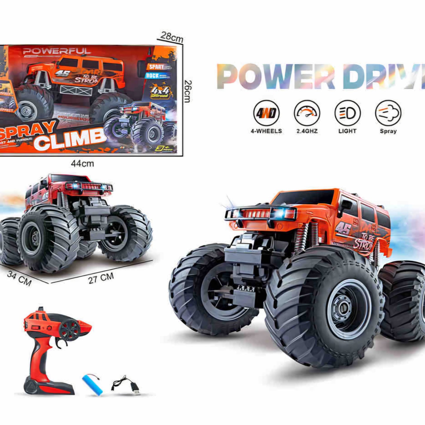 R/C SPRAY CLIMB POWER DRIVE SMOKE & CHARGEABLE CAR
