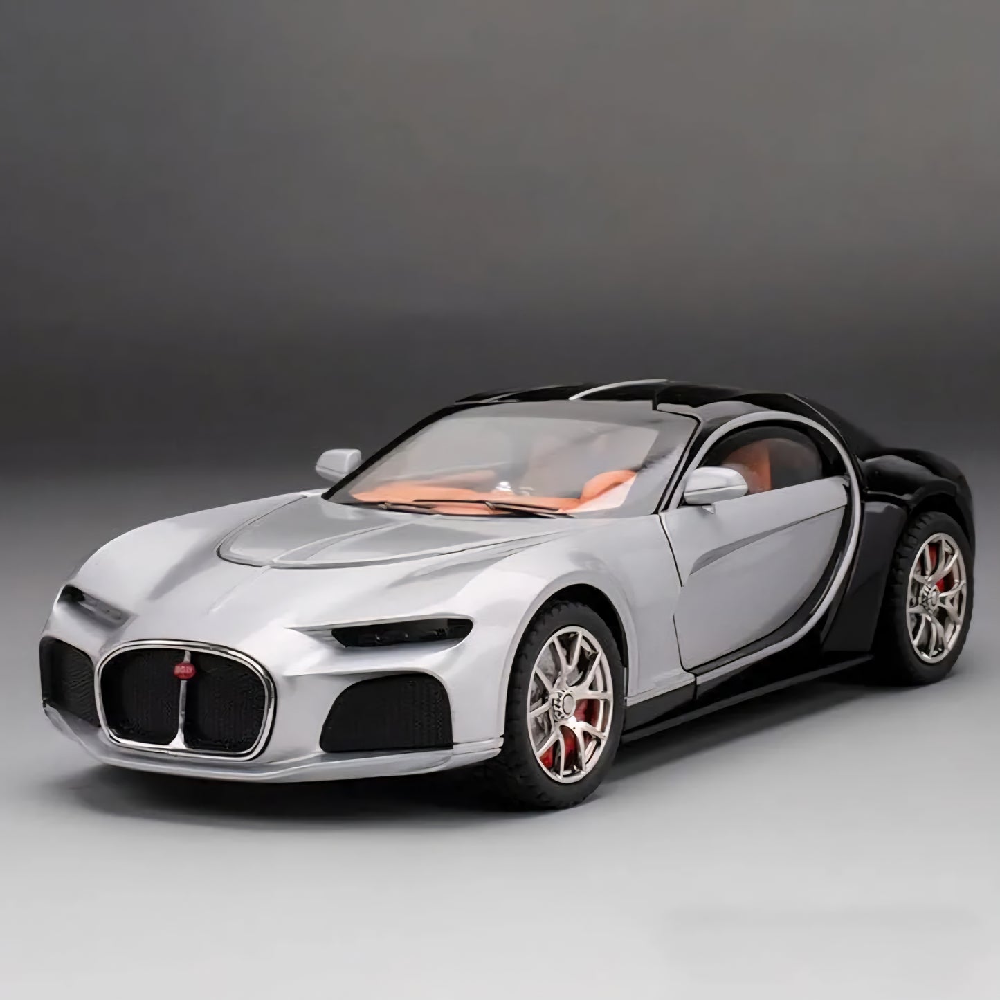 Bugatti Atlantic Diecast Model Car Alloy Metal Pull Back Die-Cast Car Pullback Toy with Openable Doors Light and Music Gift Toys for Kids - Silver/Black