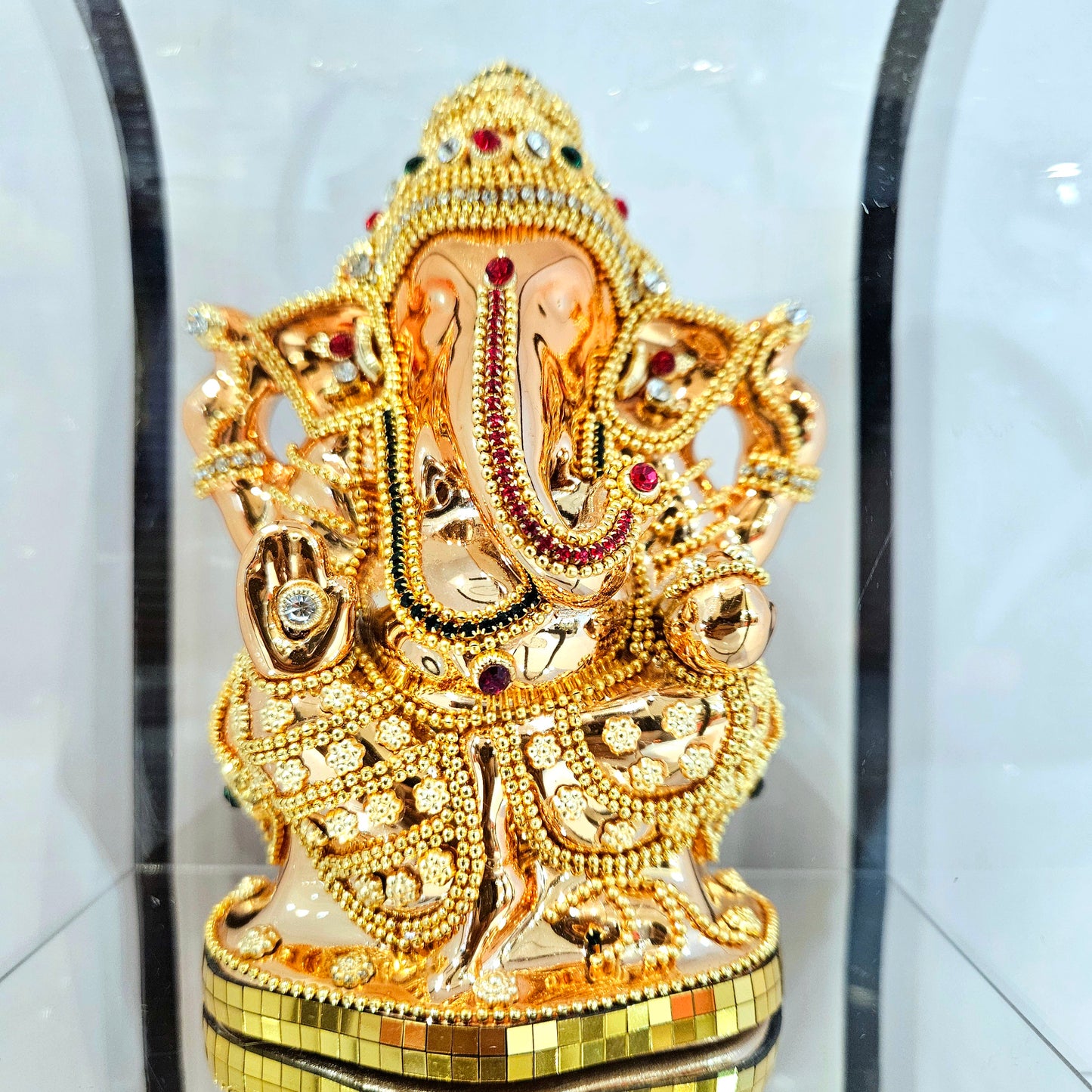 Imported 24carat Gold Plated Cabin Idol with stones Decorated of Ganesha with Full Decorate for Puja Room Or Home Decor