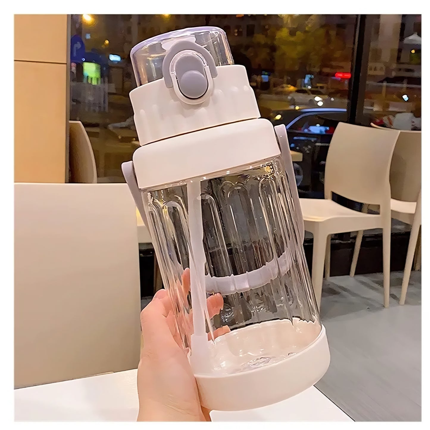 Refillable Water Bottles, Cute Bear Water Bottle with Straw, Portable Handle Plastic Sports Large Bike Bottles, Sports Water Bottle
