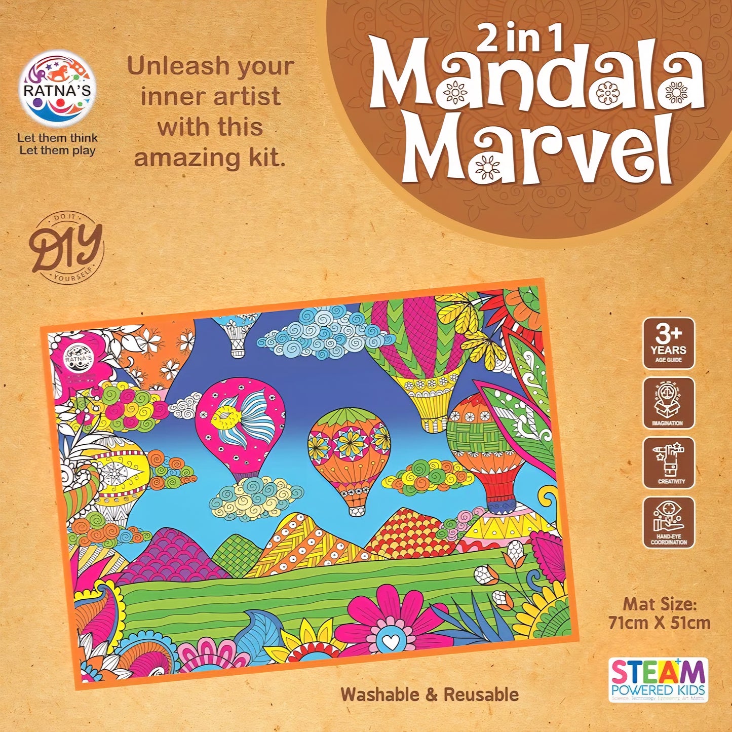 2in1 Mandala Marvel Coloring Coasters & Canvas Mat Washable & Reusable Creative Coloring Fun for Kids & Adults