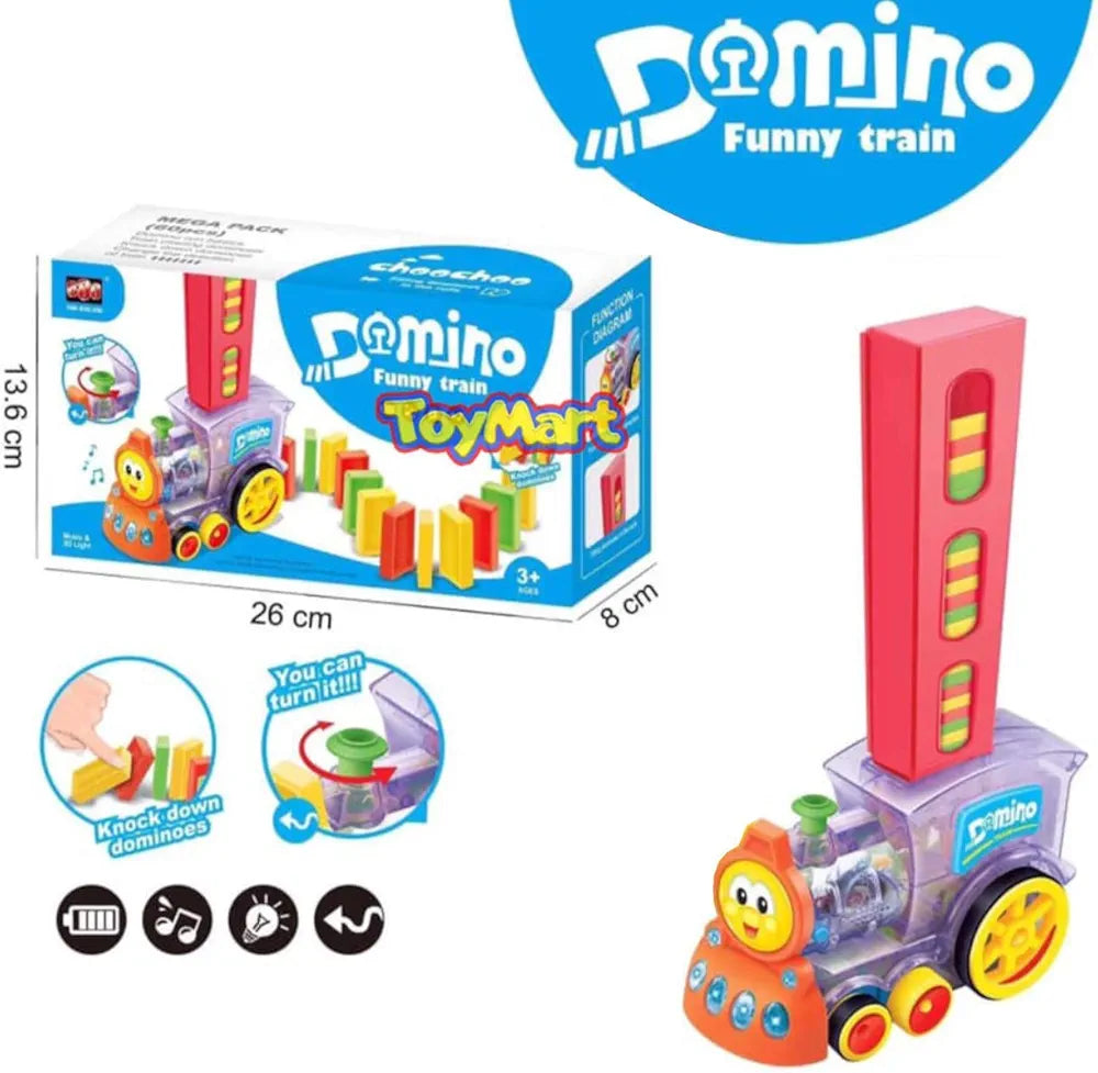 Domino Funny train Set of 60 Pcs Educational Domino Building Blocks Rally Engine with Accessories music & 3D light