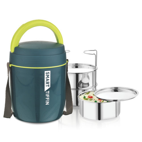 Asian smart 3 Tiffin carrier double wall Insulated Supplied with 3 family size Stainless Steel Containers with Stainless Steel lids