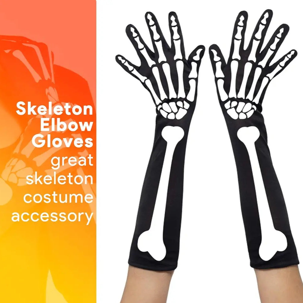 Bone Hand Skeleton Gloves - Costume Accessories Skeleton Stretch Elbow Gloves for Adults and Kids