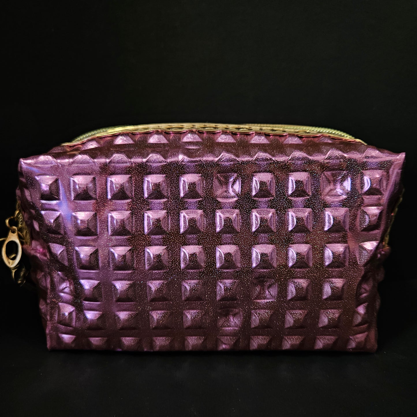 Makeup Pouch with Chenille Varsity Letter Patch, Skin Care Travel Bag Organizer for Girls, Make Up Skincare Cosmetic Zipper Stuff Bags for Women