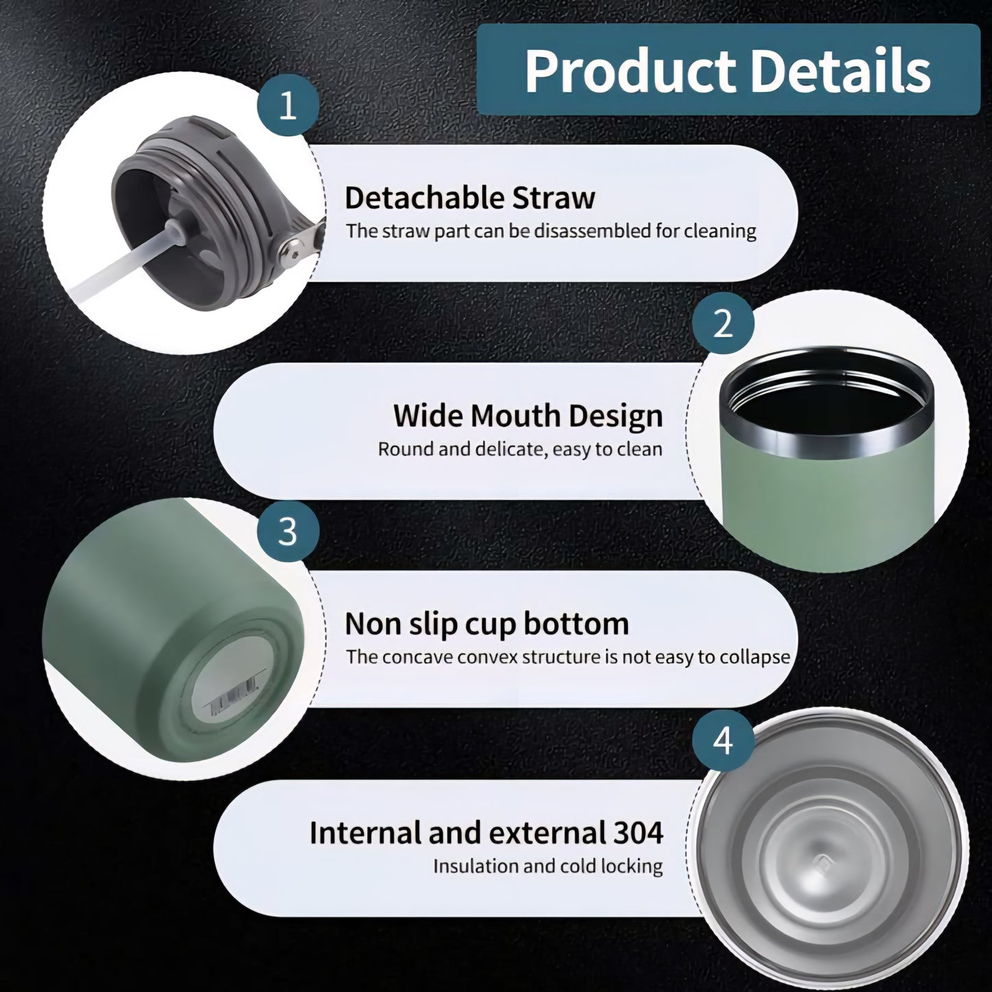 tumbler with straw, Keep Hot/Cold for Hours, Vacuum water bottle Stainless Steel Tumbler