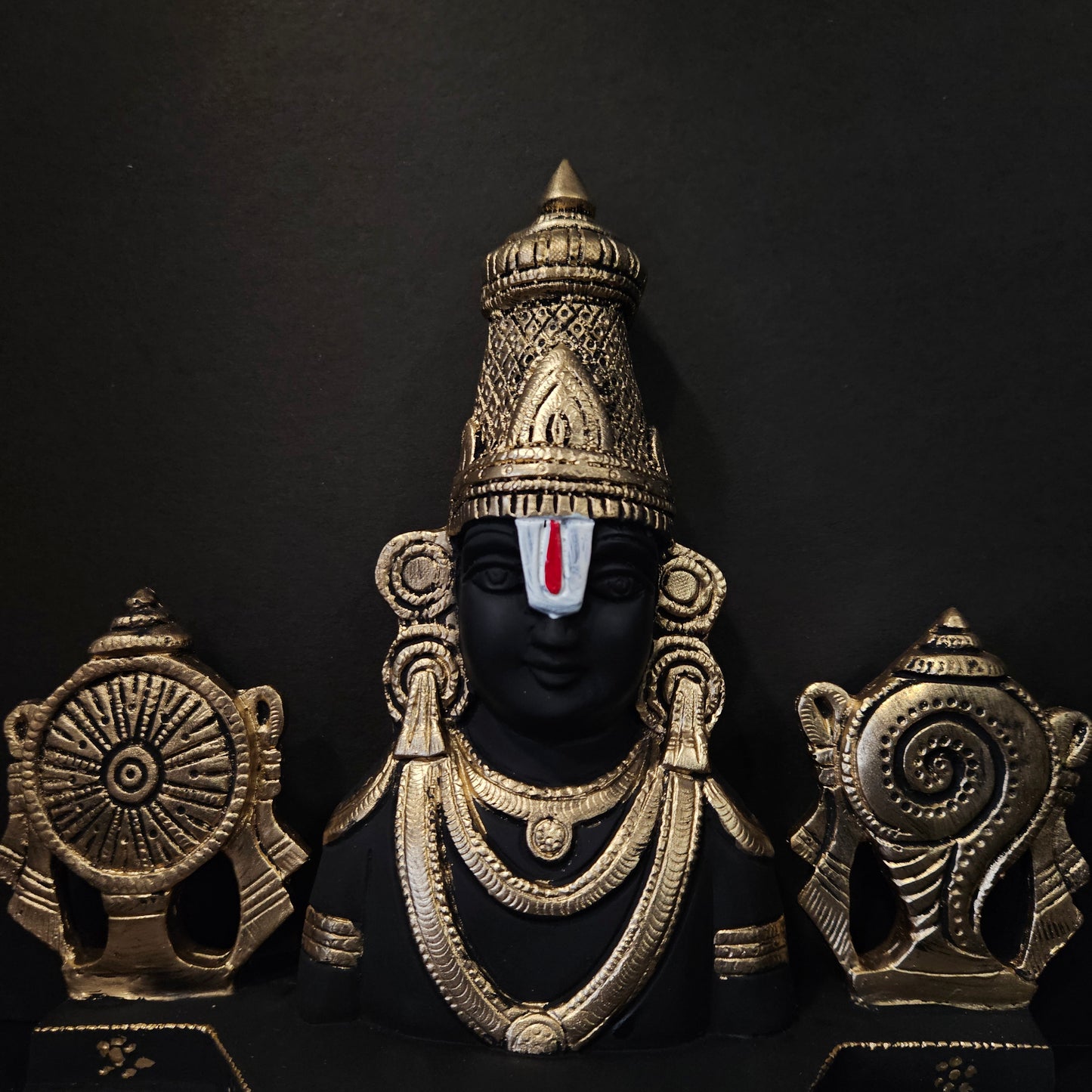 Lord Venkateshwara with shank Chakra Idol Gold and black colored Statue for Home & Pooja room