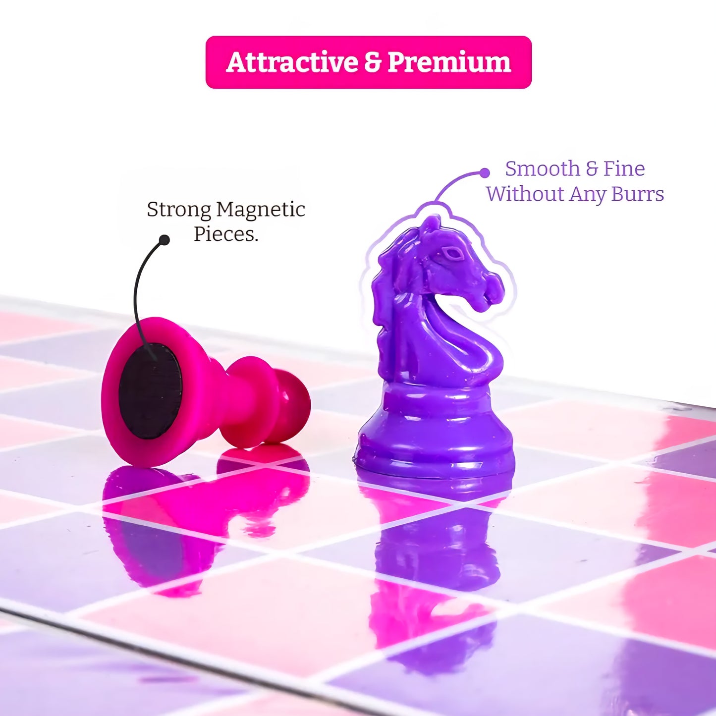 Ratna's Unicorn Magnetic Chess Senior Foldable Magnetic Chess Board Set with Magnetic Pieces for Kids and Adults Pink & Purple Board