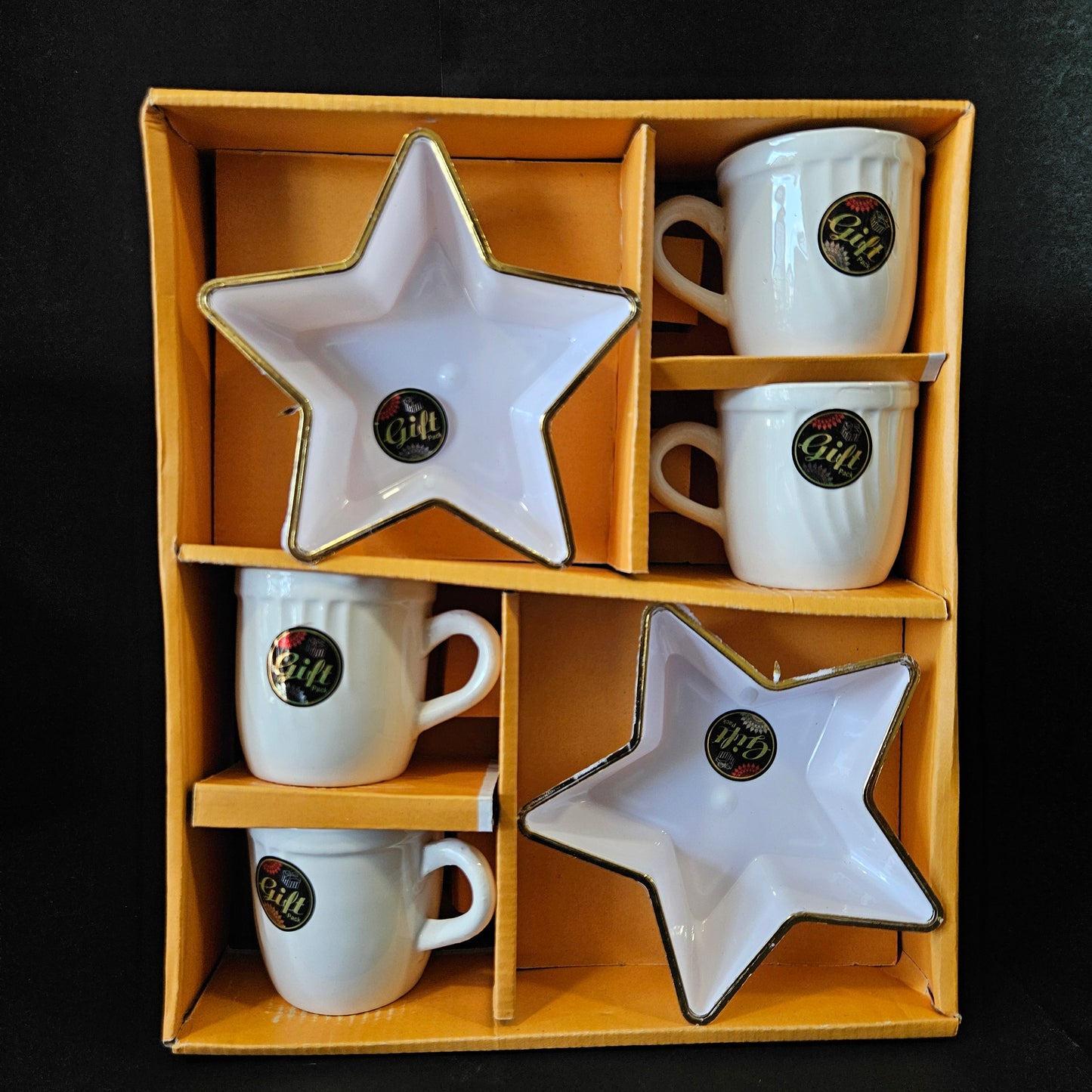 Kanch Morning Star 6 pieces Ceramic cups & star Shaped snack bowl