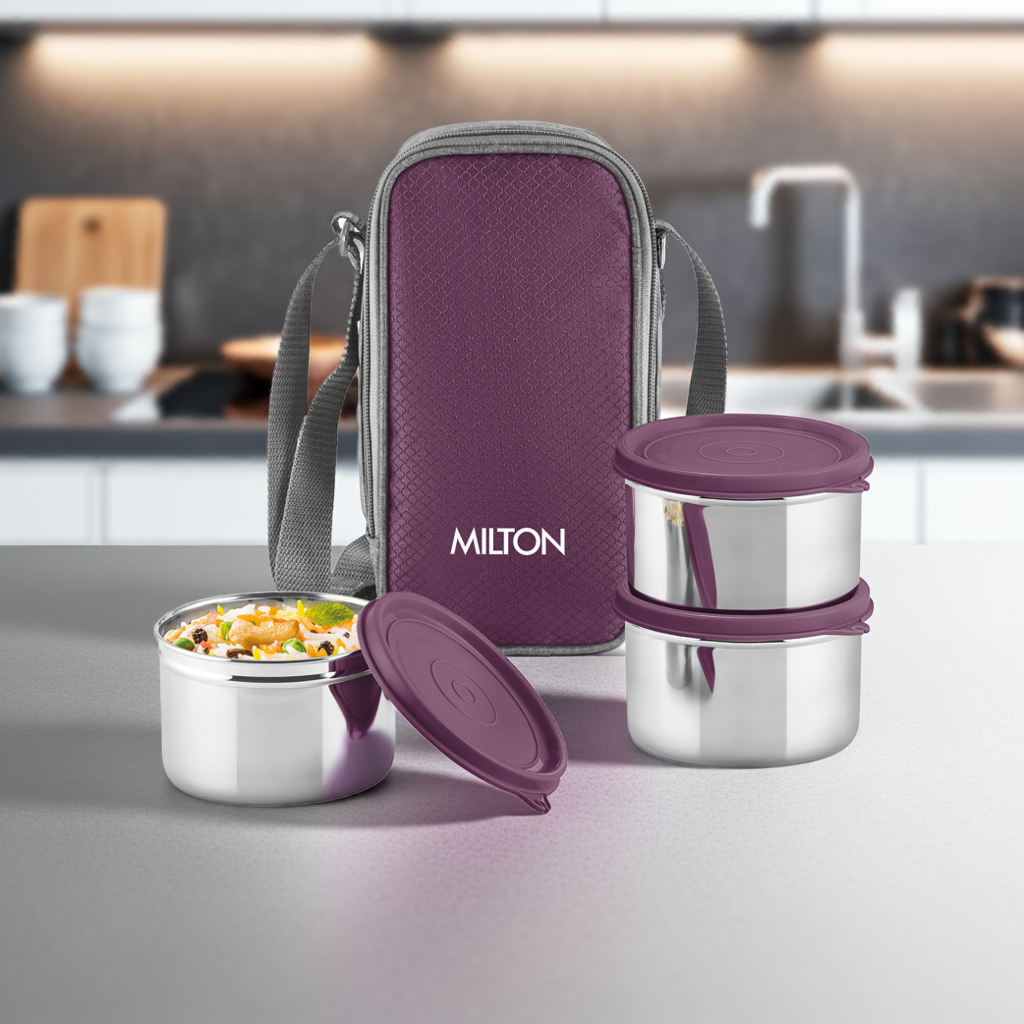 Milton Stack Pack 3 Vertical Insulated Tiffin And Jacket