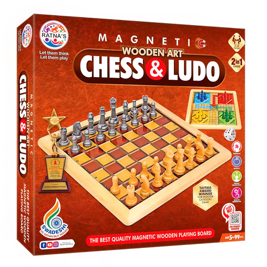 Ratna's Strategy Game Magnetic Wooden Art Chess and Ludo for Kids to Develop Their Logical Thinking and Strategy Building