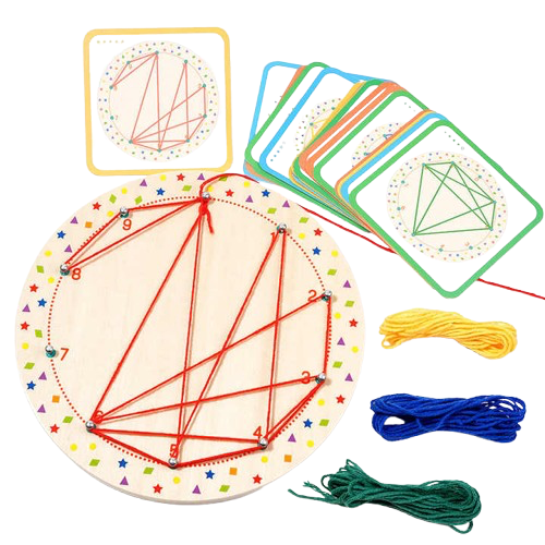 Thread Winding Patterns Board for Kids Fine Motor Skills Educational Winding Toys A game that uses wool to wind out patterns for 3 to 5 Year Old Preschool kids