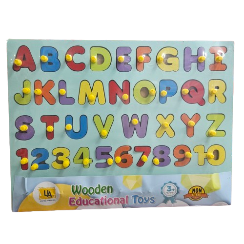 Little Genius Wooden Uppercase Alphabets And Numbers peg Puzzles for preschoolers and for kids Brain Development