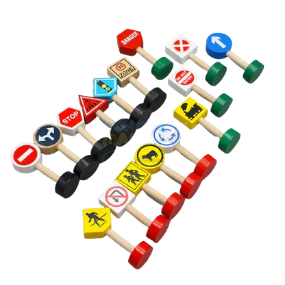 Kids Educational Wooden Traffic Signs to learn Traffic Rules Pretend Play Set Combo Traffic Play Toys for Imaginative Play Creative Learning for kids