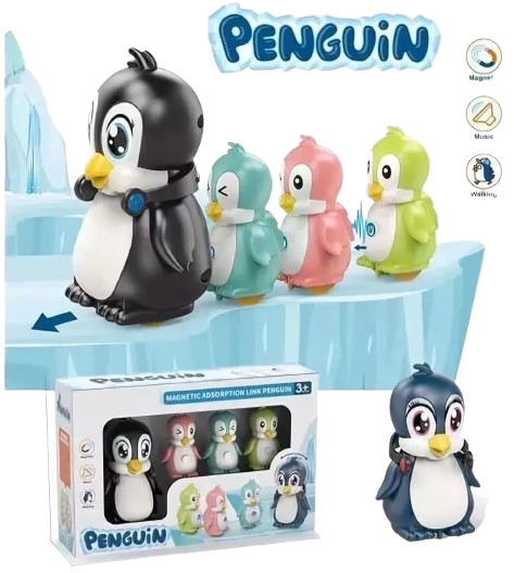 Electric Magnetic Adsorption Link Penguin Family Interaction Toy Sound and Dancing Interactive Kids Birthday Gift for Baby Boys Girls