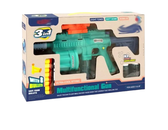 Multi Function 3 in 1 Gun Bullet with Bubble Maker 8 Foam Darts M416 Bubble Machine Gun Toy, Battery Operated Toy Gun, Foam Blaster Toy Guns Collection for Kids 8 years age above