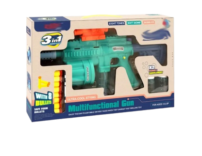 Multi Function 3 in 1 Gun Bullet with Bubble Maker 8 Foam Darts M416 Bubble Machine Gun Toy, Battery Operated Toy Gun, Foam Blaster Toy Guns Collection for Kids 8 years age above