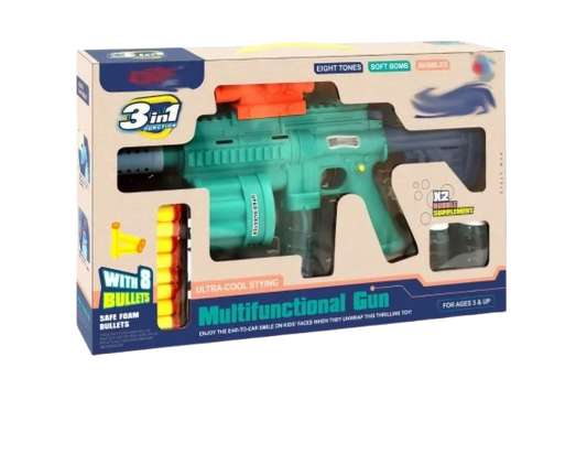 Multi Function 3 in 1 Gun Bullet with Bubble Maker 8 Foam Darts M416 Bubble Machine Gun Toy, Battery Operated Toy Gun, Foam Blaster Toy Guns Collection for Kids 8 years age above
