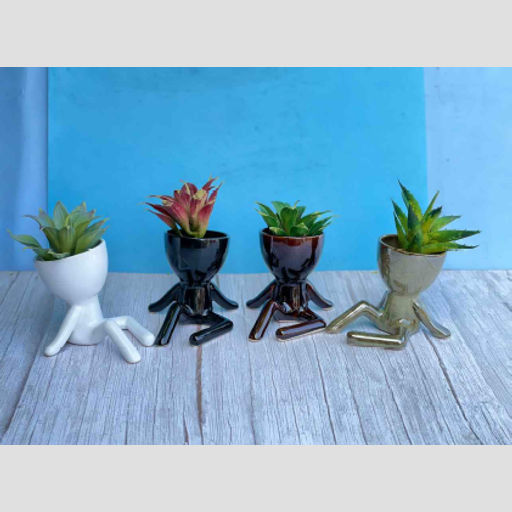 Artificial Succulent Plants with Creative Human Shaped Ceramic Pots Cute Cactus Pots Fake Plants Flower Pots Mini Potted Succulents Decor for Home Office Decor