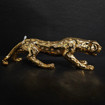 Jaguar Statue gold Shiney with Ornaments Animal showpiece Desktop Sculpture Figurine Shelf Decor