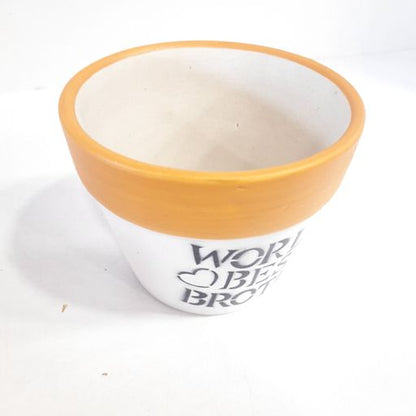 Yellow & white colored Pot "World's Best Brother" Quote Printed ceramic pot for Indoor and Outdoor Decor Plant Balcony Decor