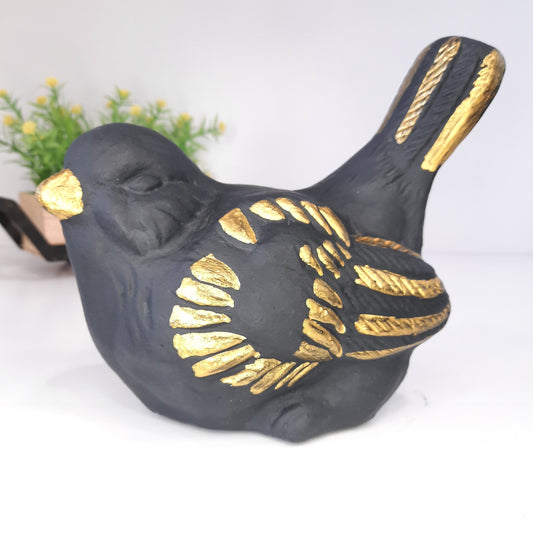 Paper Machie Bird Carved Wood Black Gold Finish