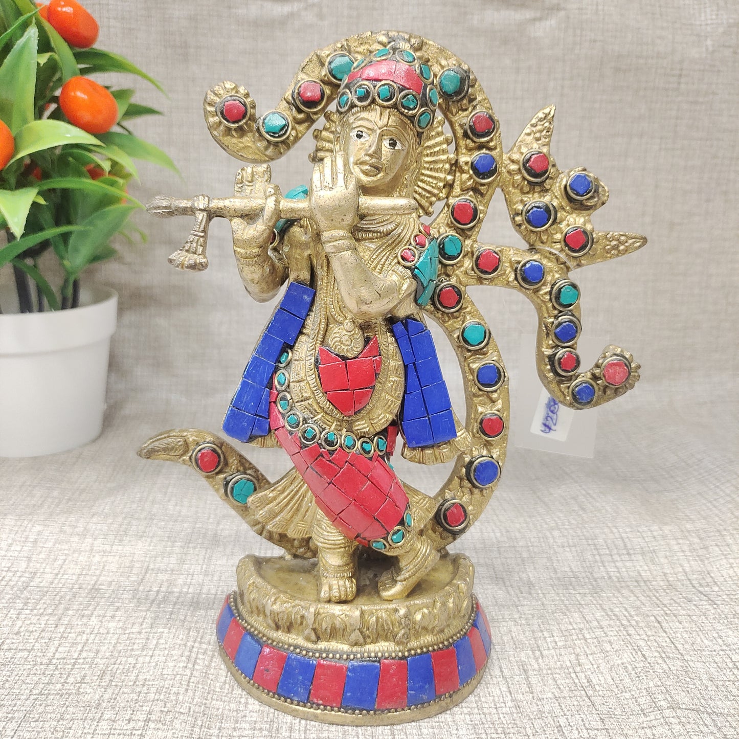 Brass Krishna 8 inch with om
