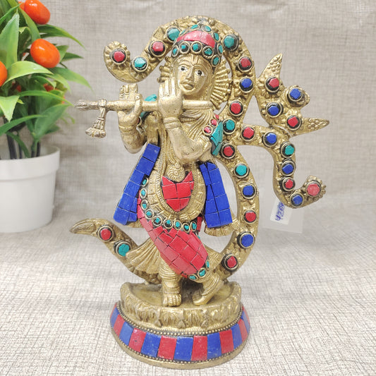 Brass Krishna 8 inch with om