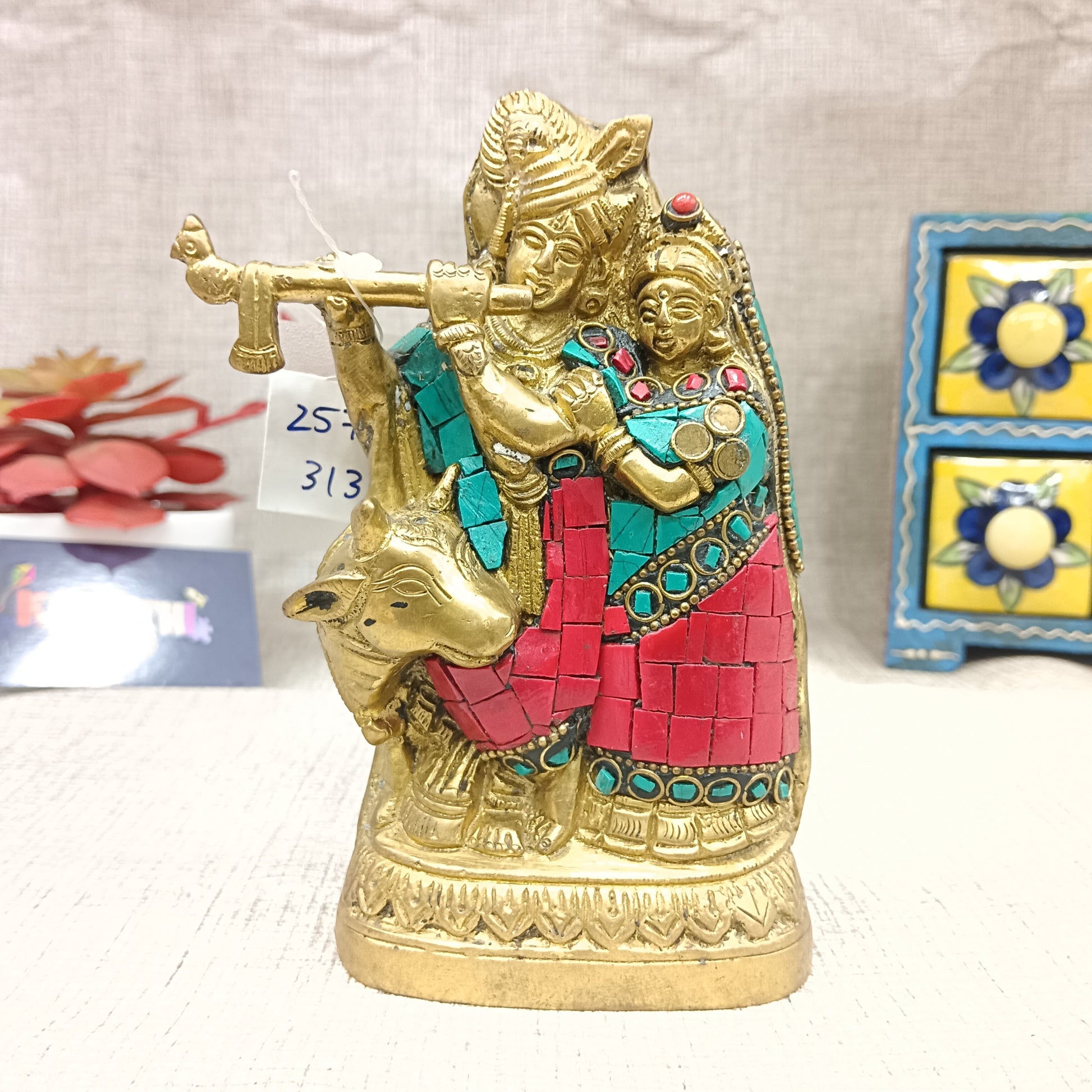 Cow Radha Krishna brass idol