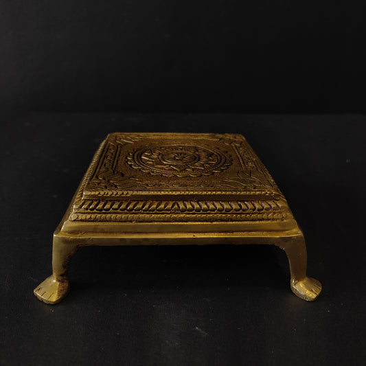 Brass Superfine Square Traditional Lotus Engraved High Brass Pooja Chowki for God Idols