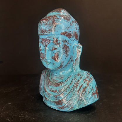 Paper Machie Gautham Buddha Bust wood Turquoise Finish