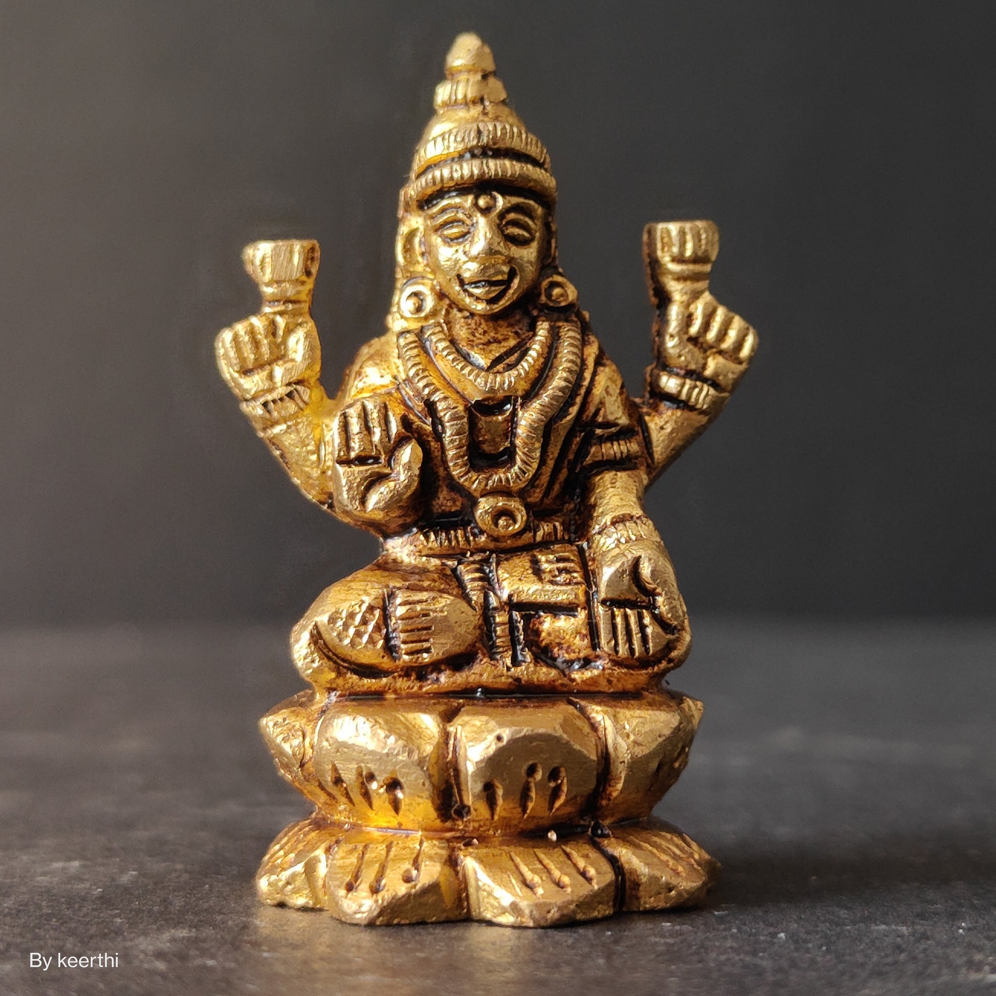 Brass Small Laxmi Ji Sitting on Kamal Flower Beautifull Base Carving Work Mahalaxmi Maa Devi Murti Home Statue Idol