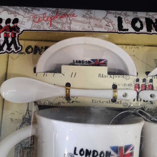 London print travel cup and spoon set